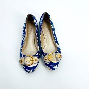 Vintage Talbots Flat Leather Satin Blue White Gold Size 6.5